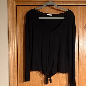 Black Long Sleeve Tie-Front Blouse